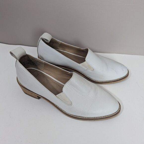Shellys London White leather slip on loafers plain 7.5 - Picture 2 of 10